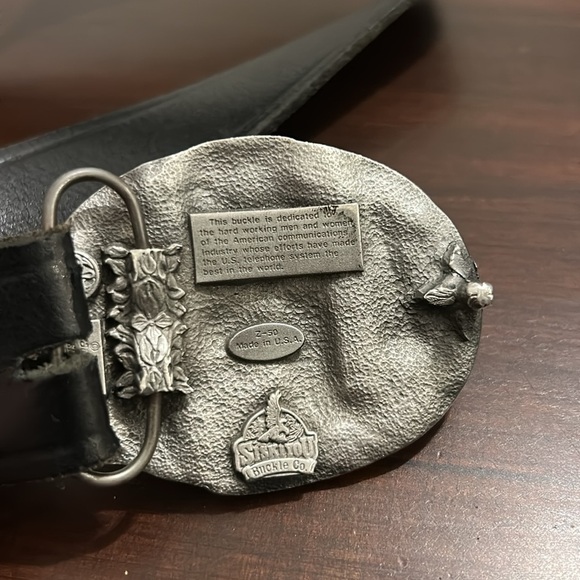 Vintage Siskyou Telephone Lineman Pewter Belt Buckle and Bechmark Black Belt - Picture 6 of 13